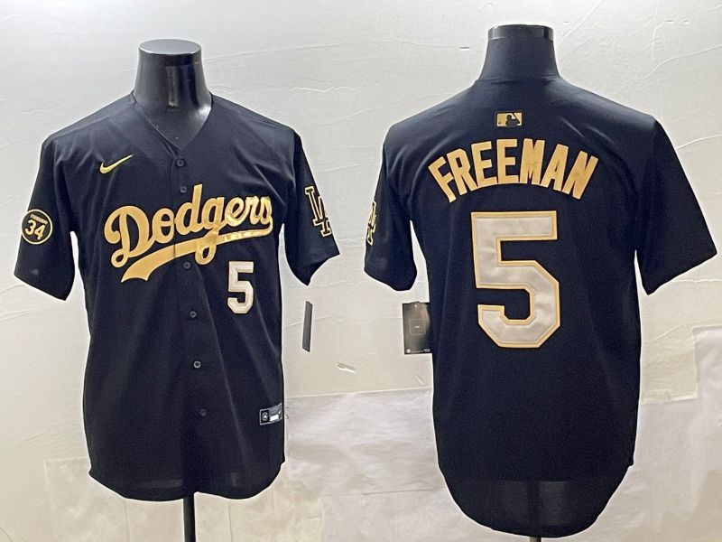 Men Los Angeles Dodgers #5 Freeman Black Gold Nike 2025 MLB Jersey style 4252
